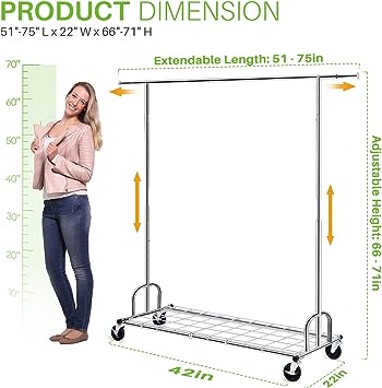 Photo 1 of HOKEEPER Clothing Garment Rack with Shelves Capacity 450 lbs Clothing Racks on Wheels Rolling Clothes Rack for Hanging Clothes Heavy Duty Portable Collapsible Commercial Grade
