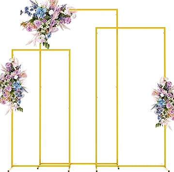 Photo 1 of Asee'm Square Gold Arch Backdrop Stand Set of 3 Metal Wedding Frame (7.2FT, 6.2FT, 5.2FT) for Parties Ceremony Birthday Graduation Anniversary
