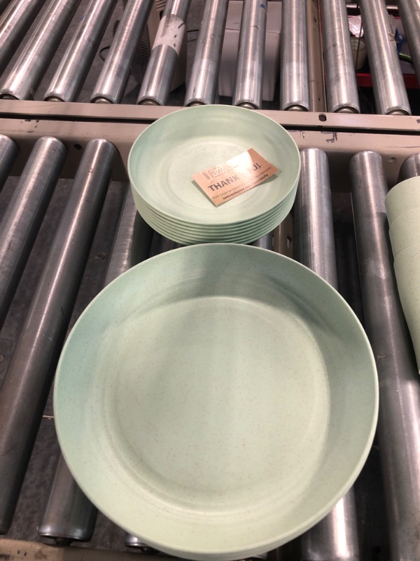 Photo 3 of Wheat Straw Dinnerware Sets | Unbreakable Dinnerware Sets | Dishwasher Microwave Safe Dinnerware | Eco Friendly Non Breakable Dinnerware Sets | RV Outdoor Camping (Green, Service for 8 (32 pcs))