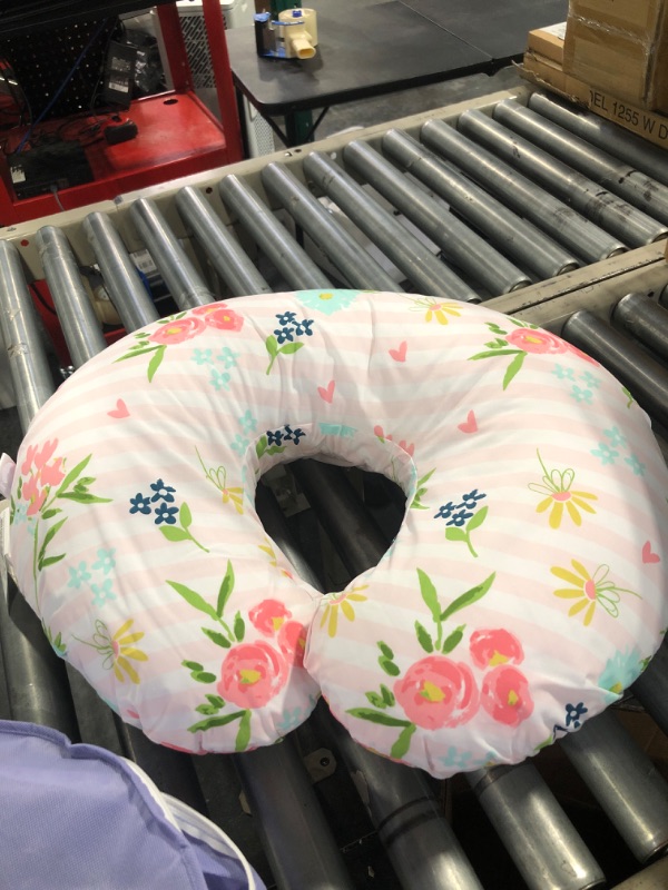 Photo 3 of Boppy Original Nursing Support, FKA Boppy Nursing Pillow, Pink Floral Stripe, Ergonomic Breastfeeding, Bottle Feeding, and Bonding, with Hypoallergenic Fiber Fill, Removable Cover, Machine Washable