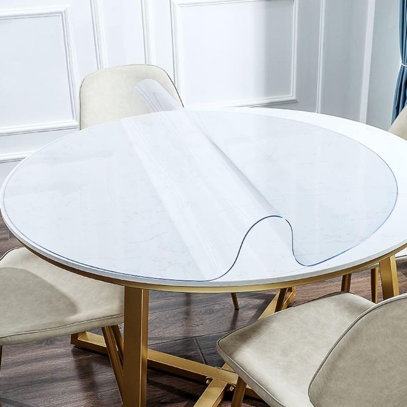 Photo 2 of 1.5mm Thick 42 Inch Dia Crystal Clear Round Table Top Protector Plastic Cover Circle Tablecloth for Coffee Dining Conference Tabletop Wipeable Protective Office Desk Side Beside Vinyl Table Pad Mat