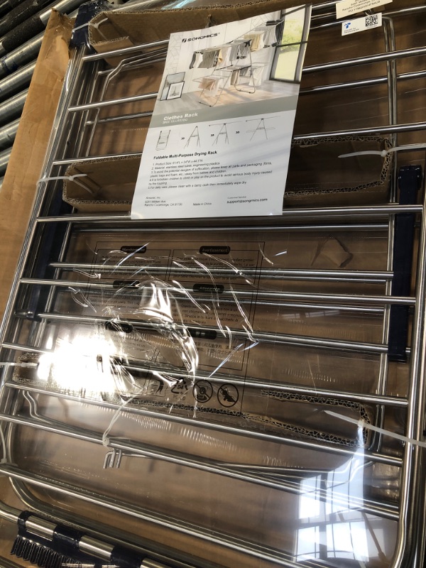 Photo 1 of SONGMICS Clothes Drying Rack, Foldable 2-Level Laundry Drying Rack, Free-Standing Large Drying Rack, with Height-Adjustable Wings, 33 Drying Rails, Sock Clips, for Clothes, Sheets, Blue ULLR53BU