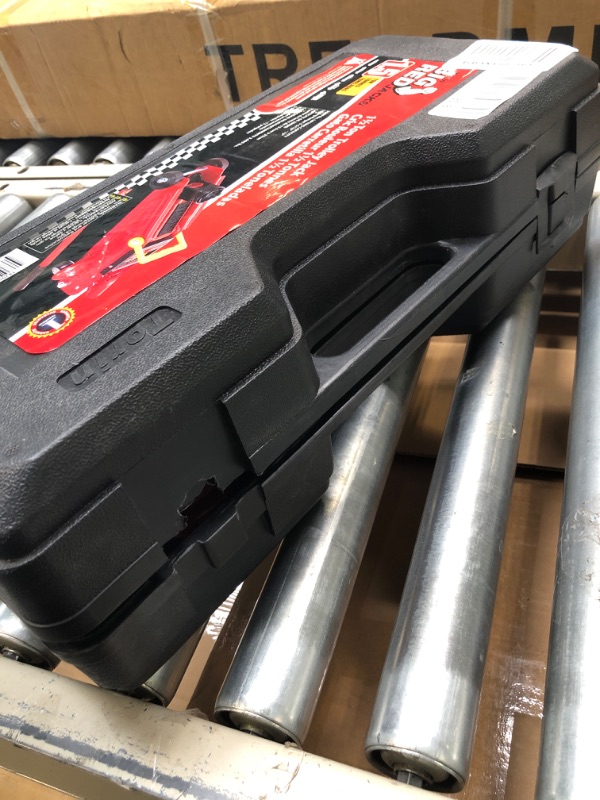 Photo 1 of BIG RED T820014S Torin Hydraulic Trolley Service/Floor Jack with Blow Mold Carrying Storage Case, 1.5 Ton (3,000 lb) Capacity, Red RED 1.5 Ton (3,000 lb)

**CASE CLIP BROKE, TAPED SHUT, SEE PHOTO**