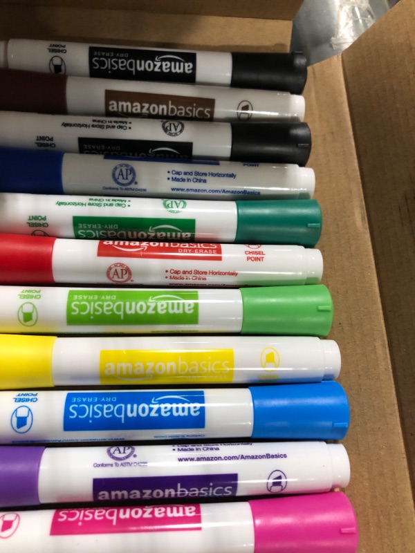 Photo 1 of AmazonBasics Dry Erase Markers, Low Odor, Chisel Tip, 12 Pack, Assorted Colors (37151AZB)