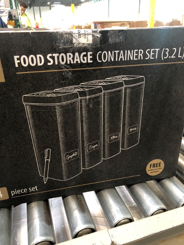 Photo 1 of Airtight Extra Large Food Storage Containers - Set of 4, All Same Size - Kitchen & Pantry Organization - Cereal, Spaghetti, Noodles, Pasta, Flour and Sugar Containers - Plastic Canisters with Lids Black - Pack of 4