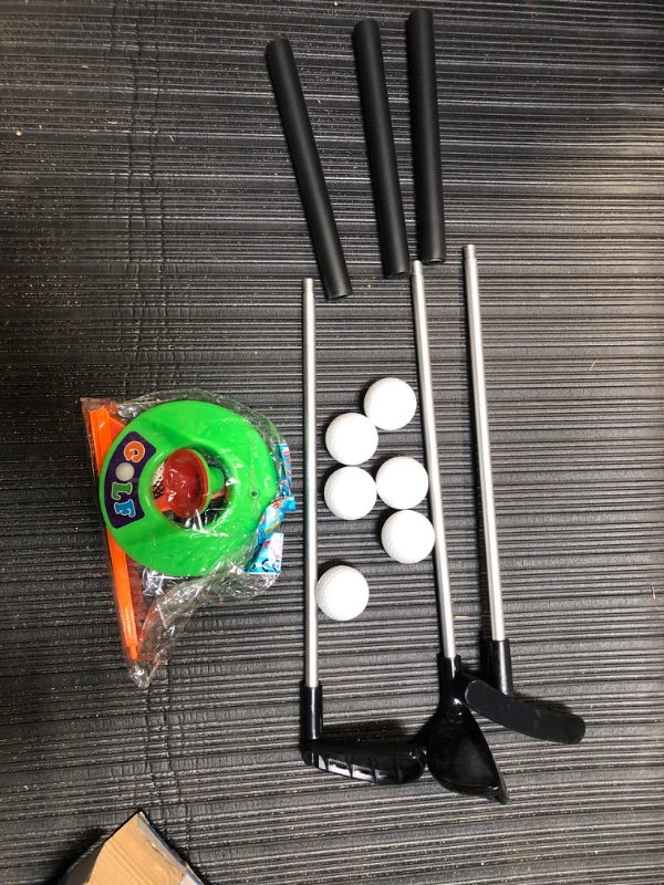 Photo 1 of JOINBO Toddler-Golf-Clubs-Set,[Right Hand Kids Golf Clubs] with 6 Balls, 3 Golf Clubs, 2 Practice Holes, 2 Bases - Outdoor Sport Toys Gift for 3 4 5 6 Year Olds… Black