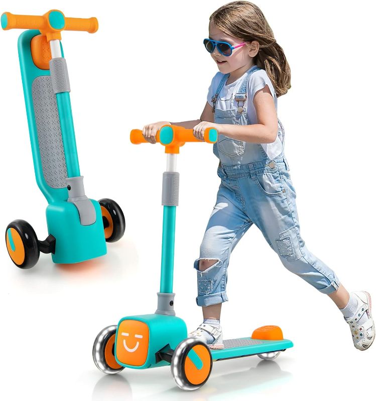 Photo 1 of Costzon 3 Wheeled Scooter for Kids, Emoji Covers Folding Kick Scooters with 3-Level Height Adjustable, LED Flashing Wheels and Lean-to-Steer Mechanism, Kick Scooter for Boys/Girls 3-14 Years Old