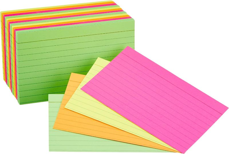 Photo 1 of Amazon Basics Ruled Index Flash Cards, Assorted Neon Colored, 3x5 Inch, 


