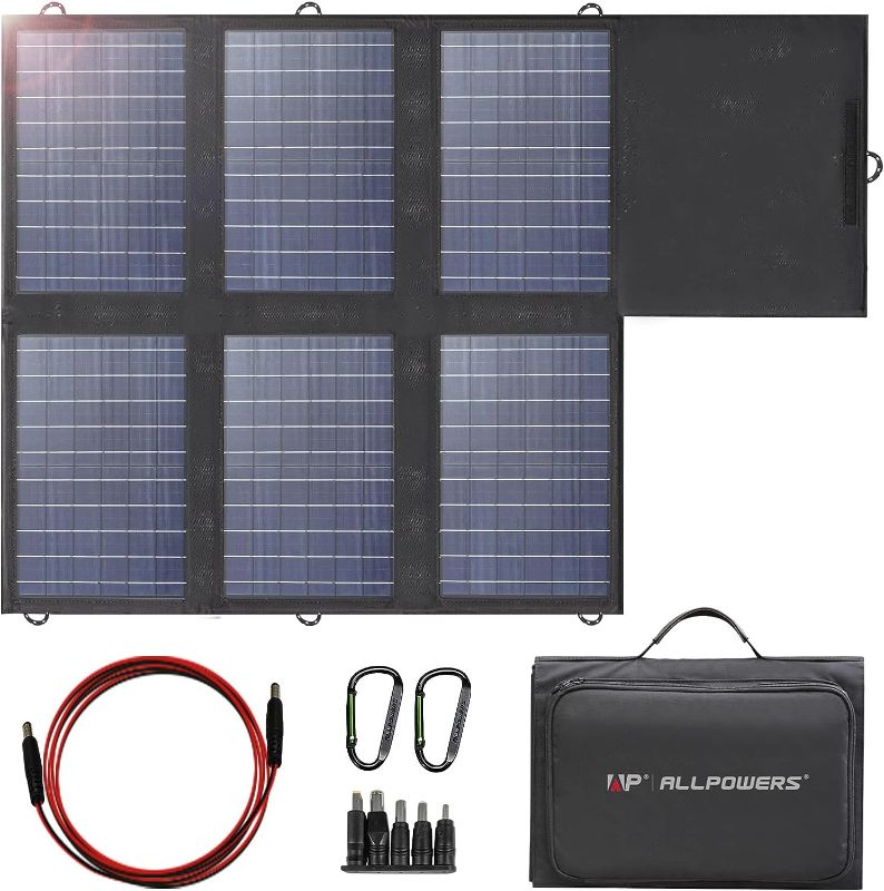 Photo 1 of ALLPOWERS SP026 Portable Solar Panel 60W, Waterproof IP67 Foldable Solar Panel Charger with 18V DC, PD 60W USB-C and 5V USB-A Output for Laptop Cellphone Solar Generator 12V Battery