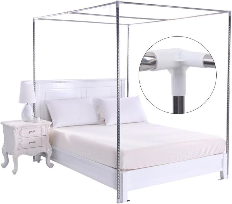 Photo 1 of 4 Corner Bed Canopy Post Frame Mosquito Netting Bracket Post Stainless Steel, Metal Bed Four Corner Bed Mosquito Netting Bracket for Four Corner Bed