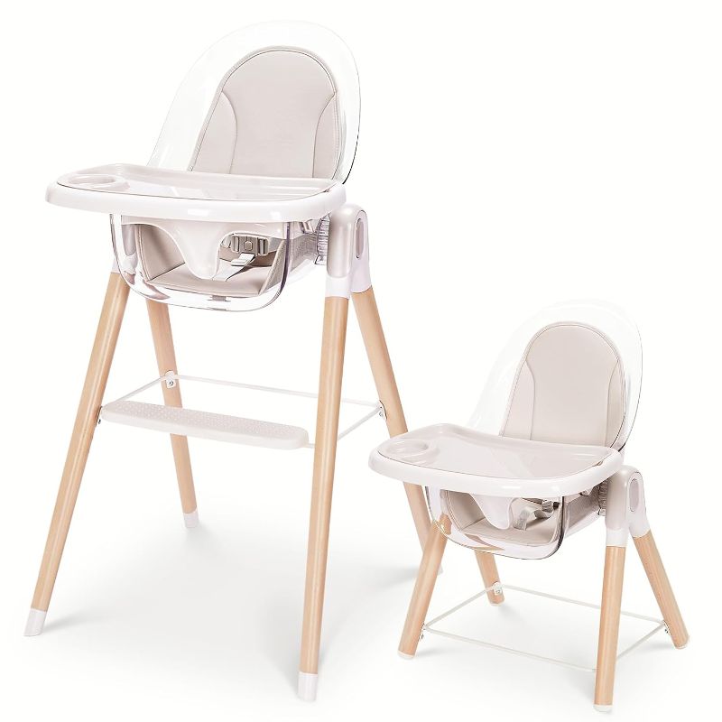 Photo 1 of Baby High Chair, 6-in-1 Convertible Wooden Recline Chair with Adjustable Hardwood Leg for Babies and Toddlers, Double Dishwasher Safe Tray & Premium Leatherette