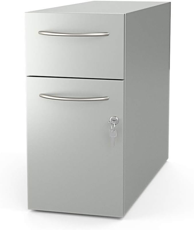 Photo 1 of Direction Modern Slim 2-Drawer Mini Filing Cabinet for Home and Office - 18.25in H x 22in D x 9in W - Silver/White (Silver)
