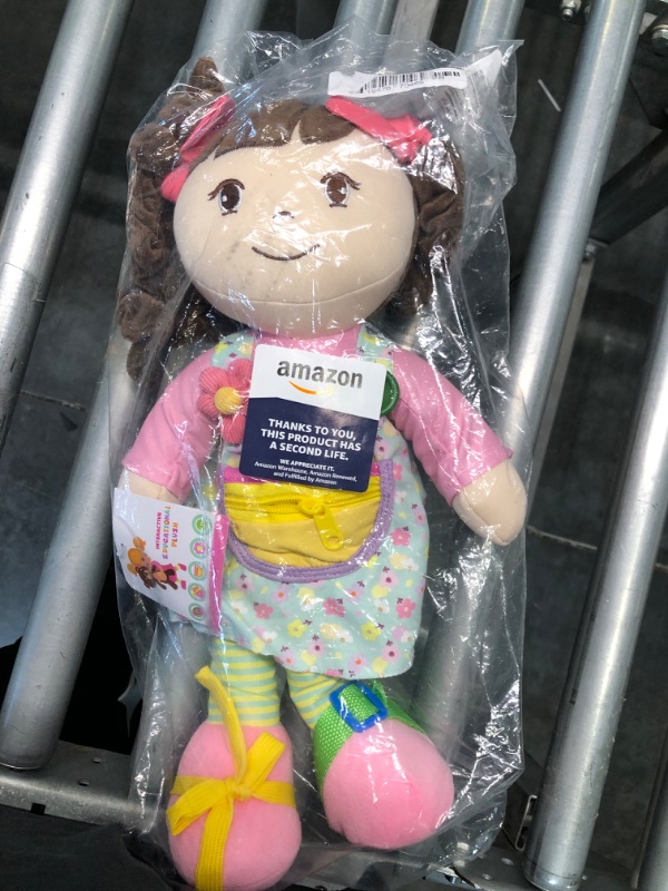 Photo 2 of Linzy Toys 16" Educational Doll/Adorable Plush Doll Comes with a Removable Outfit Packed with Closures-Perfect for Testing a Little One's Problem Solving and Motor Skills curls