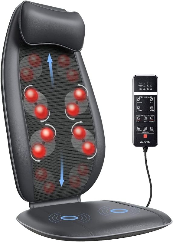 Photo 1 of RENPHO Back Massager, S-Shaped Shiatsu Massage Seat Cushion with Vibration, Heat, Deep Kneading Rolling, Massage Chair Pad for Shoulder, Waist,Hips,Muscle Pain Relief, Home/Office Gray