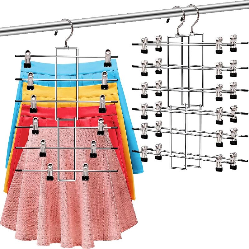 Photo 1 of 3 Pack Pants-Hangers-Space-Saving,6 Tier-Closet-Organizers-and-Storage Skirt Hangers with Clips,Closet-Organizer-Clothes-Organization-and-Storage Jeans Scarf Hangers,College-Dorm-Room-Essentials Decor