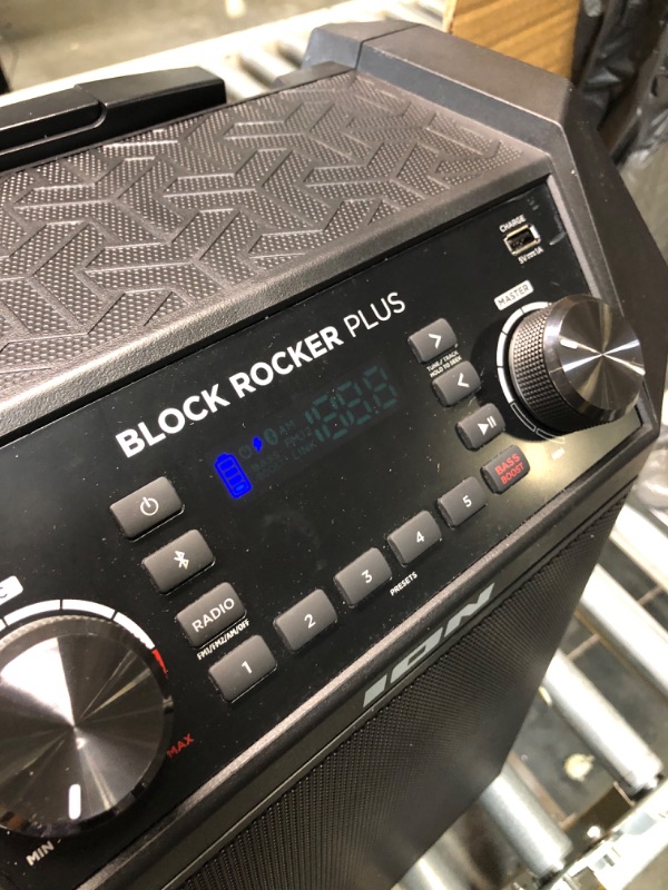 Photo 4 of ION Audio Block Rocker Plus - Portable Bluetooth Speaker 100W W/Battery, Karaoke Microphone, AM FM Radio, Wheels & Telescopic Handle and USB Charging, Black