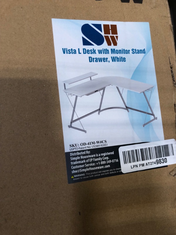 Photo 3 of 
SHW Vista L-Shape Desk with Monitor Stand, White