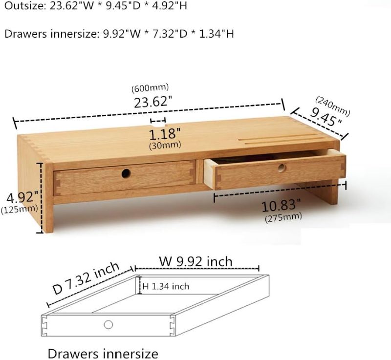 Photo 1 of Kirigen Wood Monitor Stand with 2 Drawers - Computer Arm Riser Desk Storage Organizer,Speaker TV Laptop Printer Stand with Pen Slot and Cable Management,2-Tier Desktop Shelf NA-2PMJ