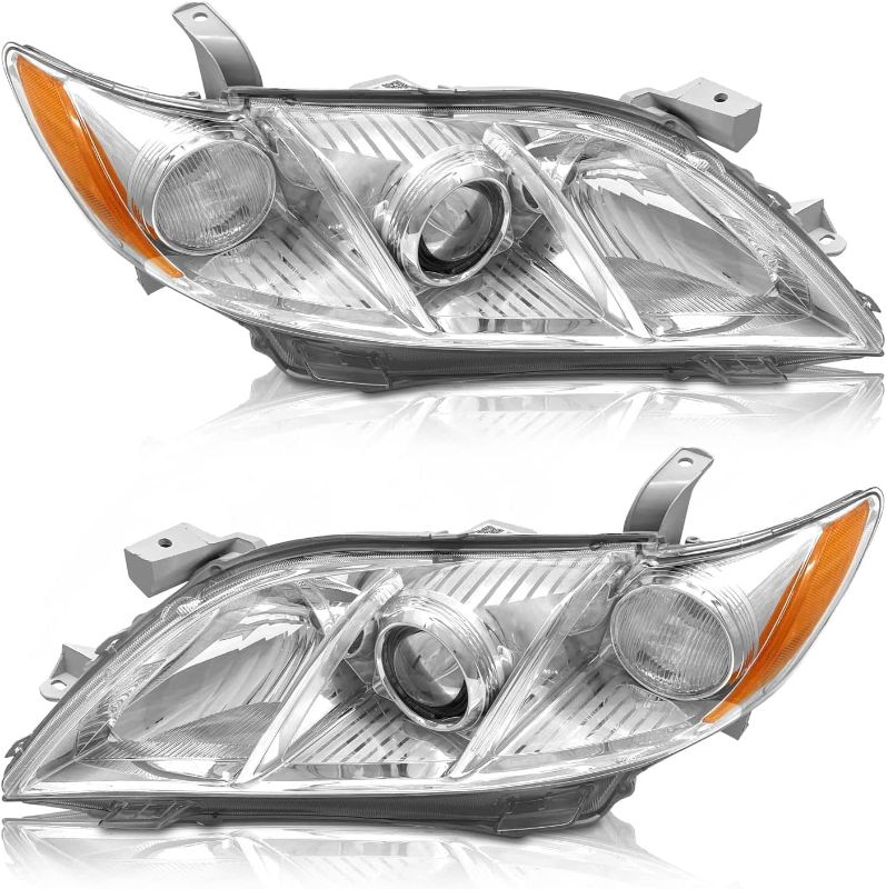 Photo 1 of BRYGHT Headlight Assembly Fit for 2007-2009 Toyota Camry 4 Door Projector Passenger and Driver Side Chrome Housing & Amber Reflector