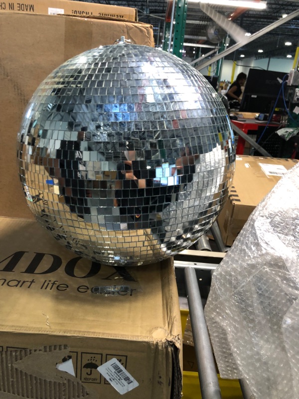 Photo 3 of 16 Inch Large Disco Ball Decorations, 70's 80's 90's Silver Rotating Glass Mirror Ball with Hanging Ring, for Bar DJ Club Stage Lighting Holiday Christmas Party Birthday Wedding Home Business Events
