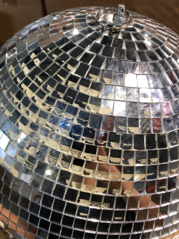 Photo 4 of 16 Inch Large Disco Ball Decorations, 70's 80's 90's Silver Rotating Glass Mirror Ball with Hanging Ring, for Bar DJ Club Stage Lighting Holiday Christmas Party Birthday Wedding Home Business Events