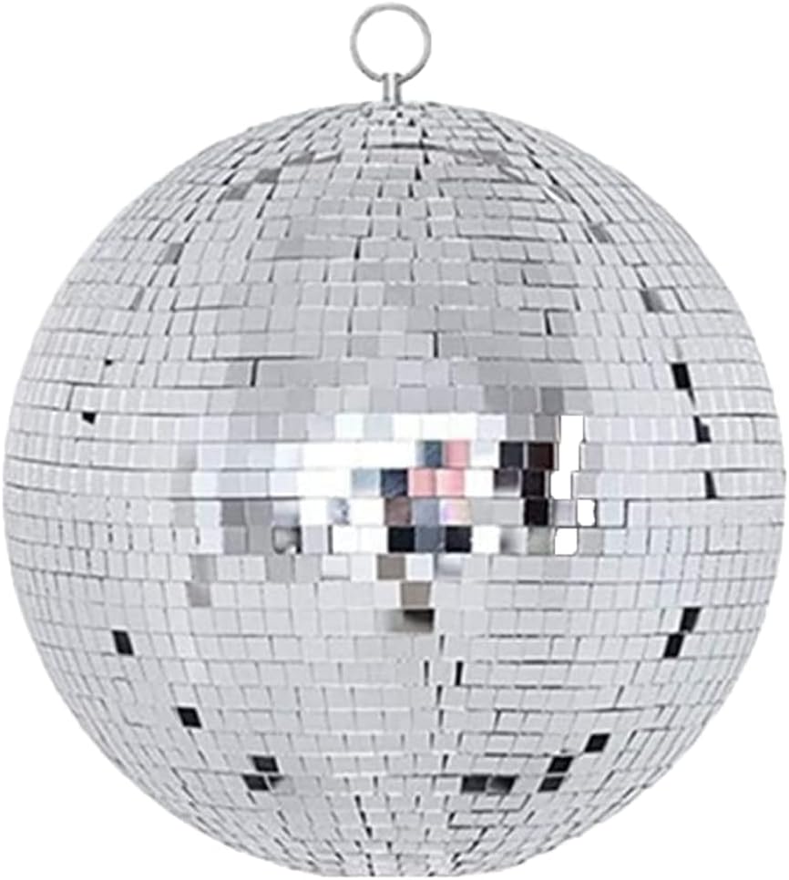 Photo 1 of 16 Inch Large Disco Ball Decorations, 70's 80's 90's Silver Rotating Glass Mirror Ball with Hanging Ring, for Bar DJ Club Stage Lighting Holiday Christmas Party Birthday Wedding Home Business Events