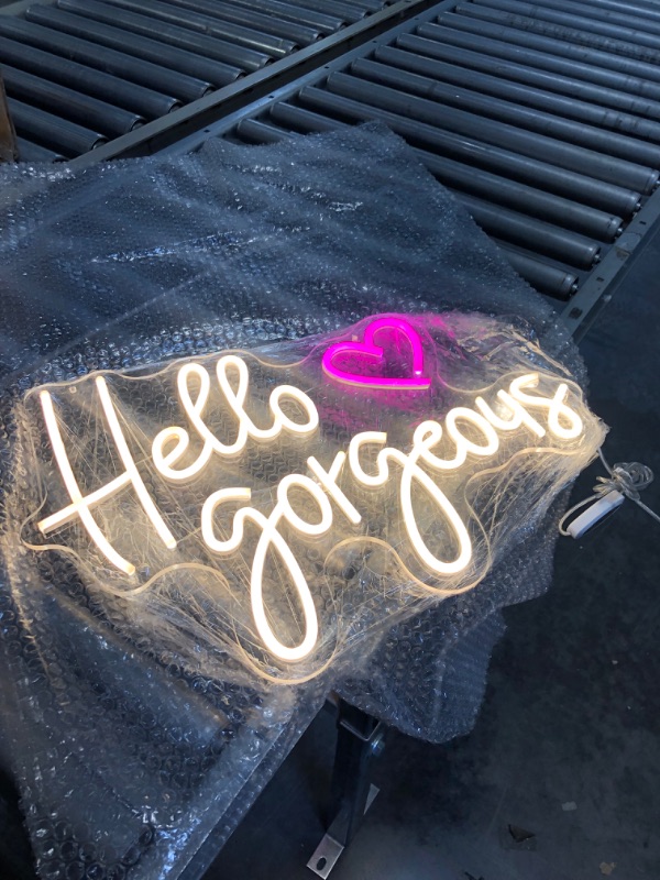 Photo 3 of KUNBIGO Hello Gorgeous Neon Signs, Light Up sign for Girls' Bedrooms, Cafes, Shops, Bars, Parties, Romantic Weddings, Dimmable Warm White Wall Lamp-Size 16.7"X12.3"