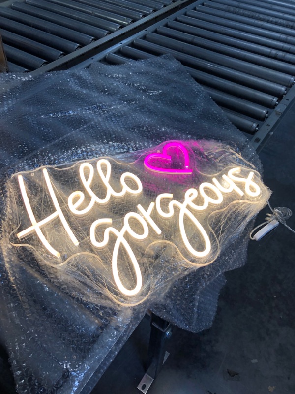 Photo 1 of KUNBIGO Hello Gorgeous Neon Signs, Light Up sign for Girls' Bedrooms, Cafes, Shops, Bars, Parties, Romantic Weddings, Dimmable Warm White Wall Lamp-Size 16.7"X12.3"
