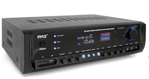 Photo 1 of Pyle Wireless Bluetooth Power Amplifier System 300W 4 Channel Home Theater & Pair 6.5” Flush Mount in-Wall in-Ceiling 2-Way Home Speaker System Spring Loaded Quick Connections Home Theater Amplifier + 6.5” Flush Mount