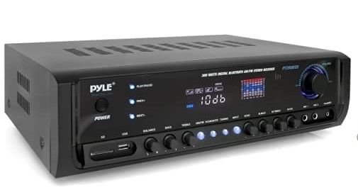 Photo 1 of Pyle Wireless Bluetooth Power Amplifier System 300W 4 Channel Home Theater & Pair 6.5” Flush Mount in-Wall in-Ceiling 2-Way Home Speaker System Spring Loaded Quick Connections Home Theater Amplifier + 6.5” Flush Mount