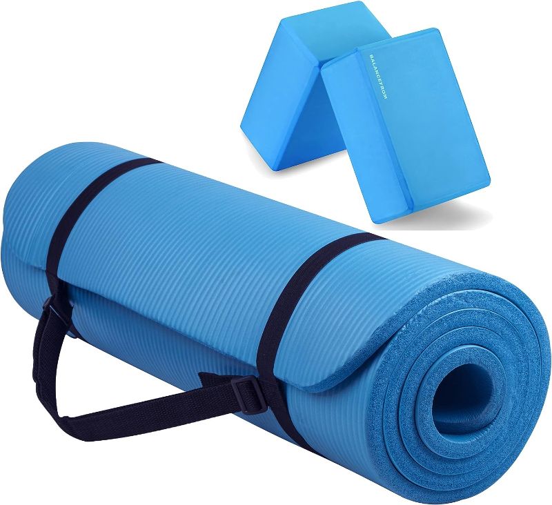 Photo 1 of BalanceFrom All Purpose 1/2-Inch Extra Thick High Density Anti-Tear Exercise Yoga Mat with Carrying Strap with Optional Yoga Blocks