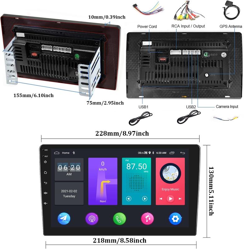 Photo 1 of 9 inch Double Din Car Stereo 2G+32G Android 13 Multimedia Bluetooth Player Touchscreen Radio with 24 Radio Theme Mirror Link Split Screen GPS Navigation WiFi USB SWC AHD