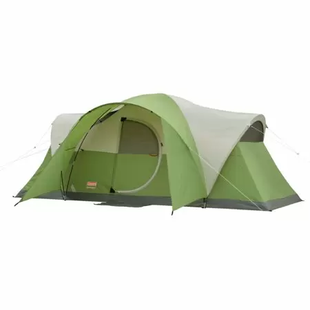 Photo 1 of Coleman Montana Camping Tent, 6/8 Person Family Tent with Included Rainfly, Carry Bag, and Spacious Interior, Fits Multiple Queen Airbeds and Sets Up in 15 Minutes Blue 8-Person Tent