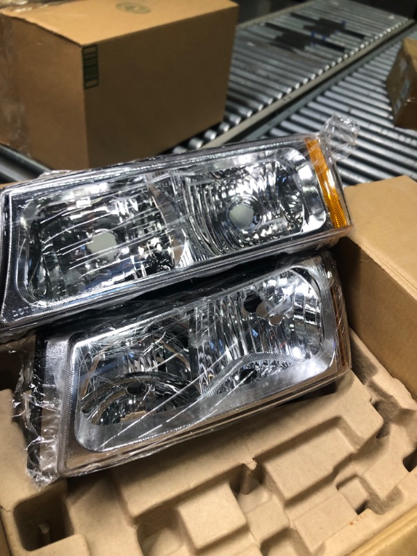 Photo 3 of PIT66 Headlights, Compatible with 03-06 Chevy Silverado 1500 2500 3500 HD Models/03-06 Avalanche 1500 2500(Fit No Cladding only) Clear Lens Chrome Housing Amber Corner Clear lens Chrome Housing Amber Corner Basic Style