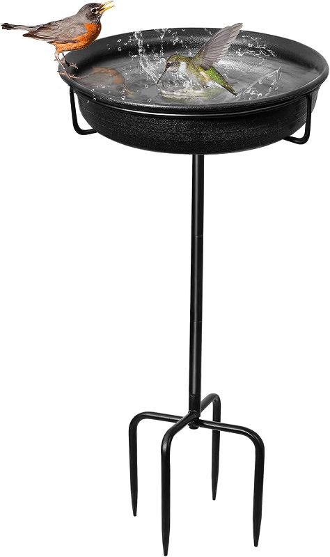 Photo 1 of 28In Freestanding Birdbaths Bowl Outdoor, Free Standing Garden Bird Bath Bird Feeder Bowl with Metal Stake, Detachable Decoration Spa Birdfeeder for Garden Patio Yard Lawn, 4 Spiky Feet 