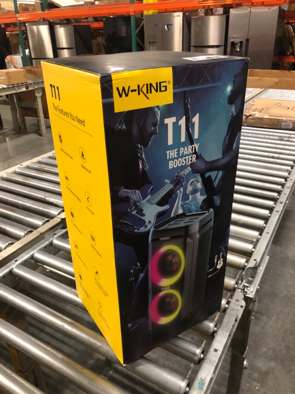 Photo 2 of W-KING 100W Bluetooth Speakers V5.3, IPX6 Waterproof Portable Loud Speaker with Deep Bass/110dB Huge Sound/DSP, Karaoke Outdoor Boombox with Lights/Mic & Guitar Port/Echo/USB Port/EQ/Adapter Included