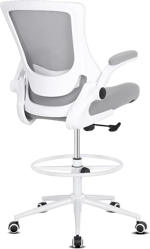 Photo 1 of Misolant Tall Office Chair, Drafting Chair for Standing Desk, Office Chair with Adjustable Lumbar Support, Flip-up Arm and Move Footrest Ring, Ergonomic Desk Chair Home Office Chair(Gray)