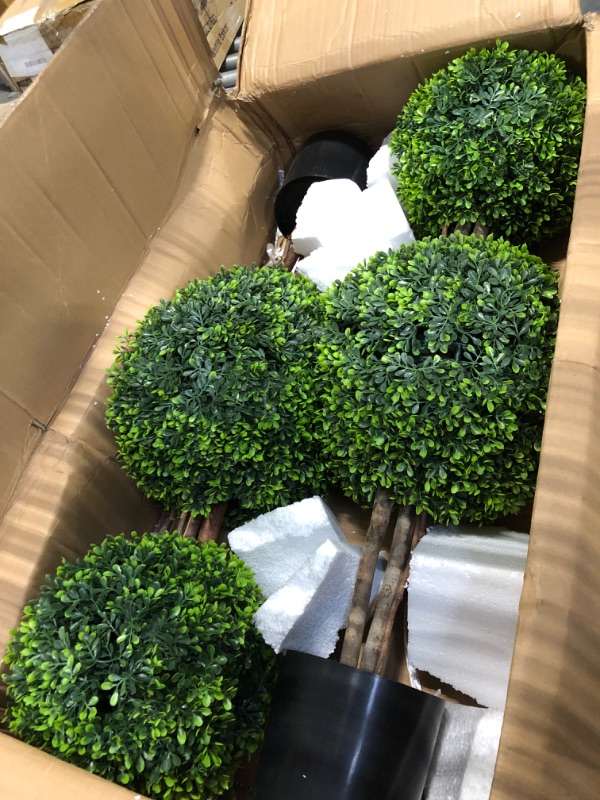Photo 3 of ?Set of 2? Lifelike 3Ft arfiticial Double Ball Topiary Trees Outdoor Faux Topiary Tree for Out Door Porch Decor