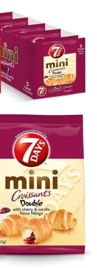 Photo 1 of 7Days Mini Croissant Pouches, Cherry and Vinilla Filling, Individual Size Snack Bag, On the Go Bakery Snacks (2.12oz, Pack of 5)