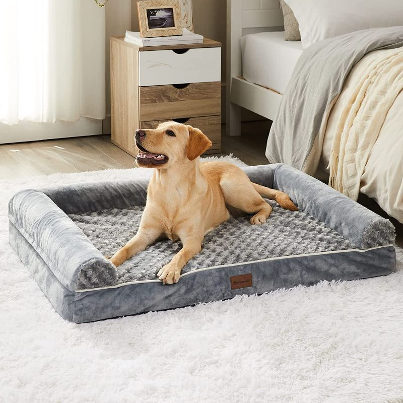 Photo 1 of BFPETHOME Dog Beds for Large Dogs, Orthopedic Dog Bed for Medium Large Dogs, Egg- Foam Dog Crate Bed (L(36 * 27 * 6.5) Inch, Grey)