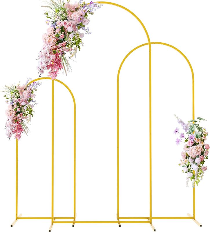 Photo 1 of Anmakou Wedding Gold Arch Backdrop Stand 6FT,5FT,4FT Set of 3 Metal Arched Balloon Frame for Wedding Ceremony Birthday Party Baby Shower Anniversary Graduation Decoration
