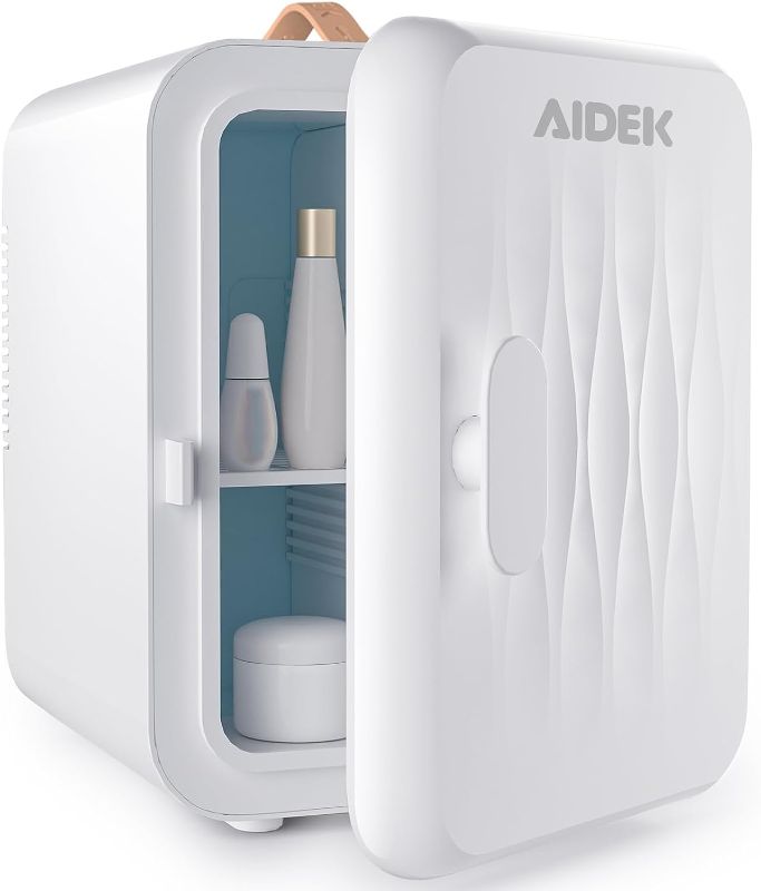 Photo 1 of Aidek Cosmetic Makeup Mini Fridge for Skin Care, 4L Portable Beauty Fridges DIY Shelves for Bedroom, Dorm, Office, Small Refrigerator, AC/DC12v Car Cooler for Desktop and Travel (Frost White)
