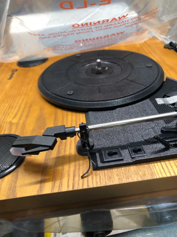 Photo 1 of Record Player, Popsky 3-Speed Turntable Bluetooth Vinyl Record Player with Speaker, Portable LP Vinyl Player, Vinyl-to-MP3 Recording, 3.5mm AUX & RCA & Headphone Jack