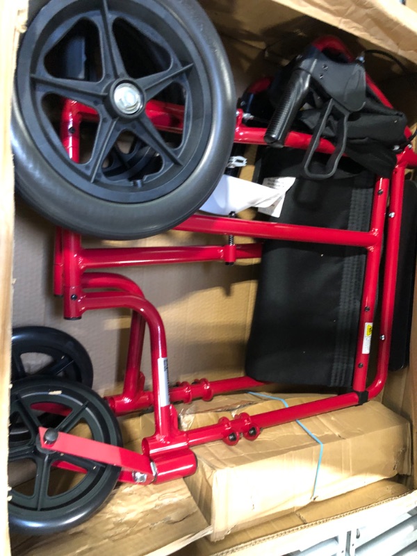 Photo 3 of Drive Medical EXP19LTRD Lightweight Expedition Folding Transport Wheelchair with Hand Brakes, Red