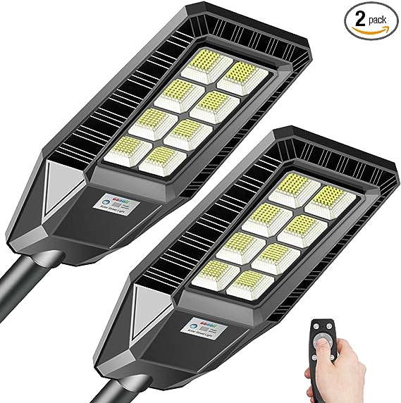 Photo 1 of AKOFUN 2 Pack 1200W Solar Street Light, 70000 Lumens Dusk to Dawn Solar Outdoor Lights Motion Sensor Waterproof IP66 6000K Security Solar Flood Light for Yard, Garage, Garden
