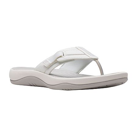 Photo 1 of Clarks Womens Sunmaze Daisy Flip-Flops, 12 Medium, White
