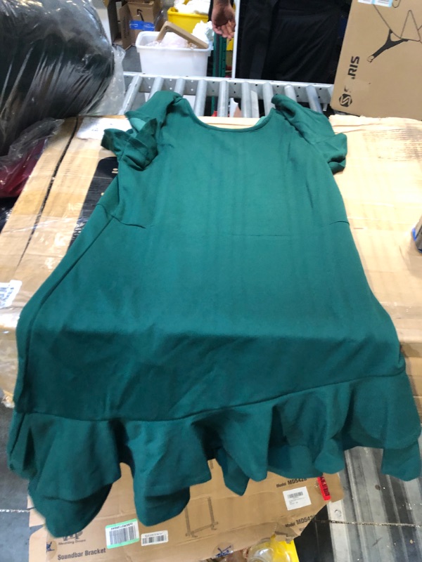 Photo 3 of Floerns Women's V Back Inslace Layered Ruffle Hem Flutter Sleeve Dress GREEN L 
