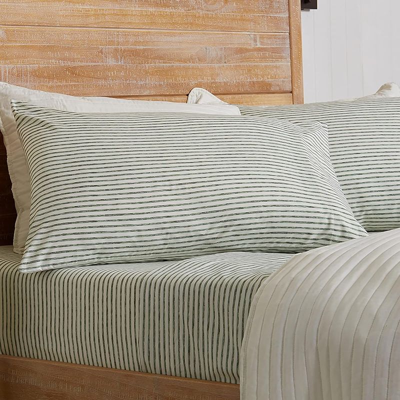 Photo 1 of 4-Piece Stripe Printed Ultra-Soft Microfiber Sheet Set. Wrinkle Free, Comfortable, All-Season Bed Sheets. Evette Collection (Queen, Stripe - Sea Foam)