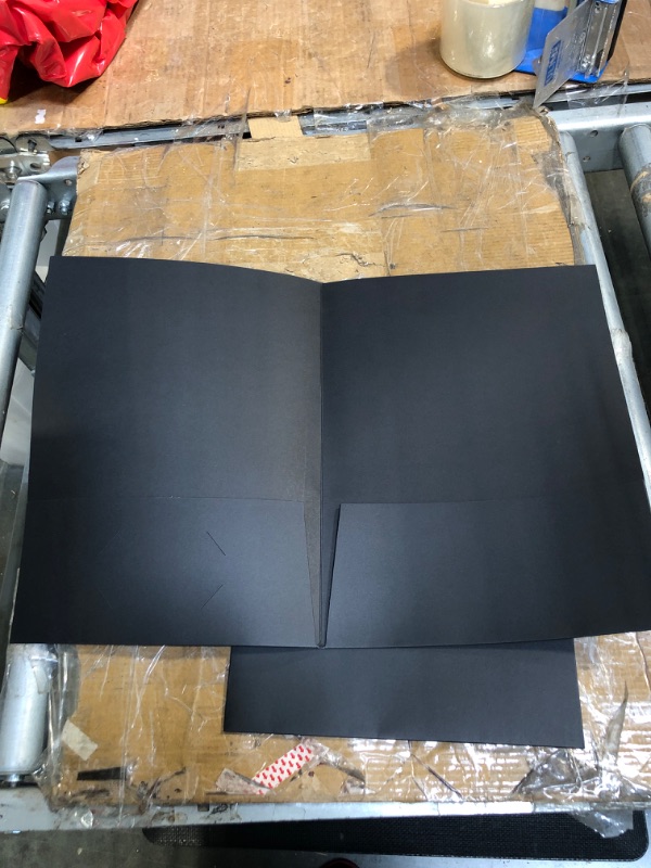 Photo 3 of 9 x 12 Presentation Folders in 100 lb. Black Linen with 2 Pockets, Holder for Standard 8 1/2 x 11 Paper, Professional Documents, Brochures, School Reports, 100 Pack (Black)
