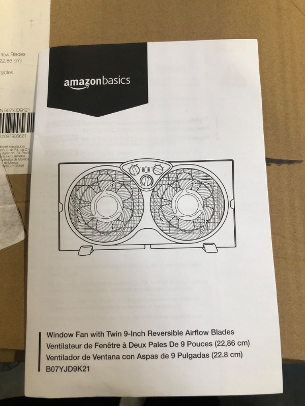 Photo 3 of Amazon Basics Window Fan with Manual Controls, Twin 9-Inch Reversible Airflow Blades